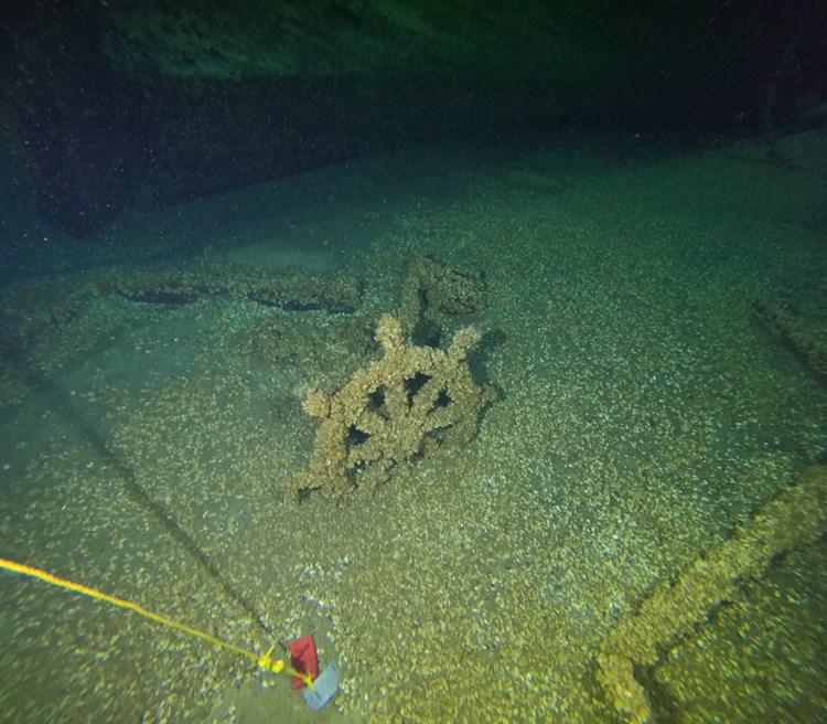 The Trinidad's Wheel shipwreck standing after 142 years. 