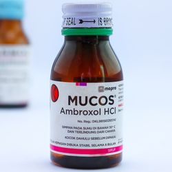 bottle of cough medicine containing the drug ambroxol