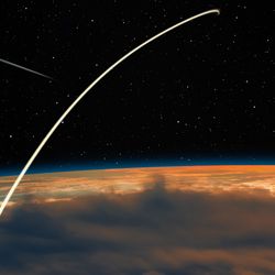 Long Exposure Night Time Rocket Launch - Planet Earth with a spectacular sunset "Elements of this image furnished by NASA"