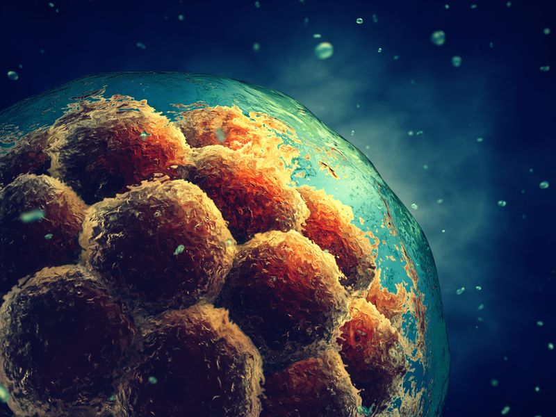 A 3d illustration of stem cells dividing into a ball of cells.