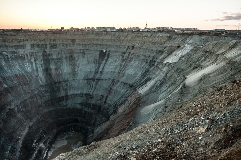 A deep mine at a vast diamond deposit in Yakutia, northern Russia.