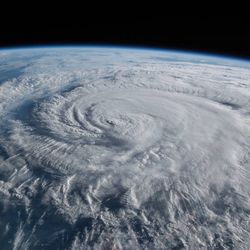 Hurricane Florence is pictured from the International Space Station as a category 1 storm as it was making landfall near Wrightsville Beach, North Carolina on 14 September 2018.