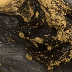 Marble abstract acrylic background of gold swirls against black water