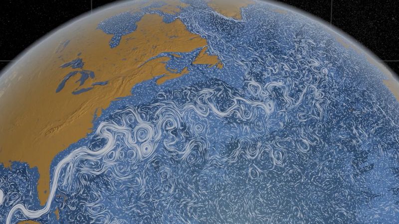 A NASA animation of The Gulf Stream carrying warm water from the eastern coastline of the US to regions of the North Atlantic Ocean.
