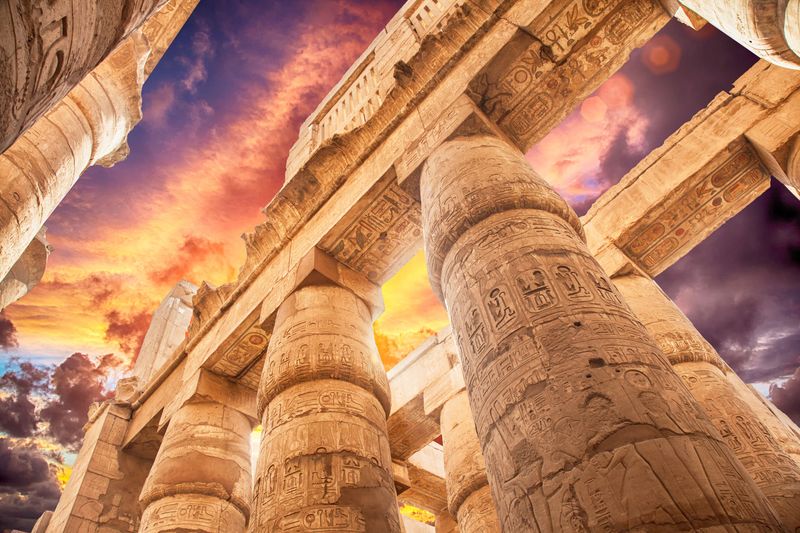 Great Hypostyle Hall and clouds at the Temples of Karnak (ancient Thebes)