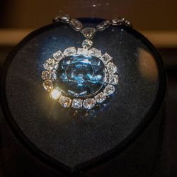 The Hope Diamond on display at the Smithsonian National Museum of Natural History in Washington DC