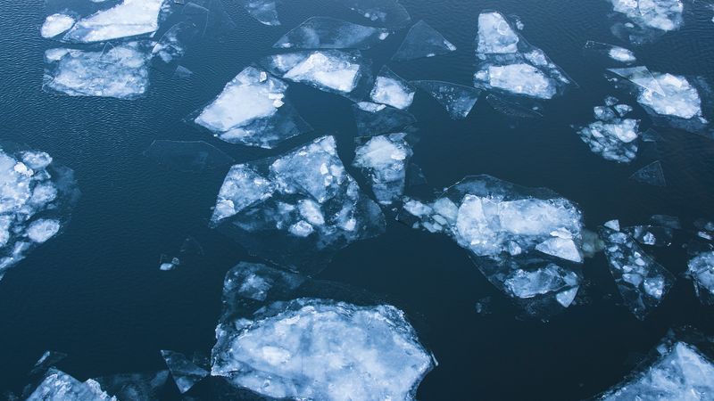 The surface of the sea with just few patches of ice