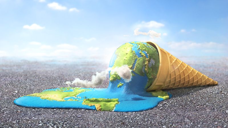 illustration of the Earth represented as a melted ice cream cone