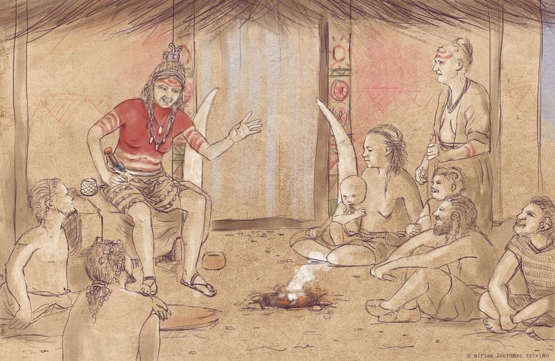 An artist's impression of drawing of ‘The Ivory Lady’ holding court in Copper Age Europe. 