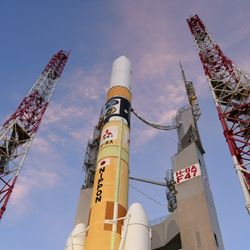 The H-IIA Launch Vehicle rocket on the launch pad at the Tanegashima Space Center in Japan in August 2023