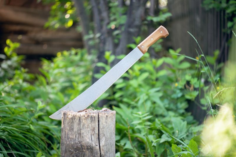 machete in block of wood