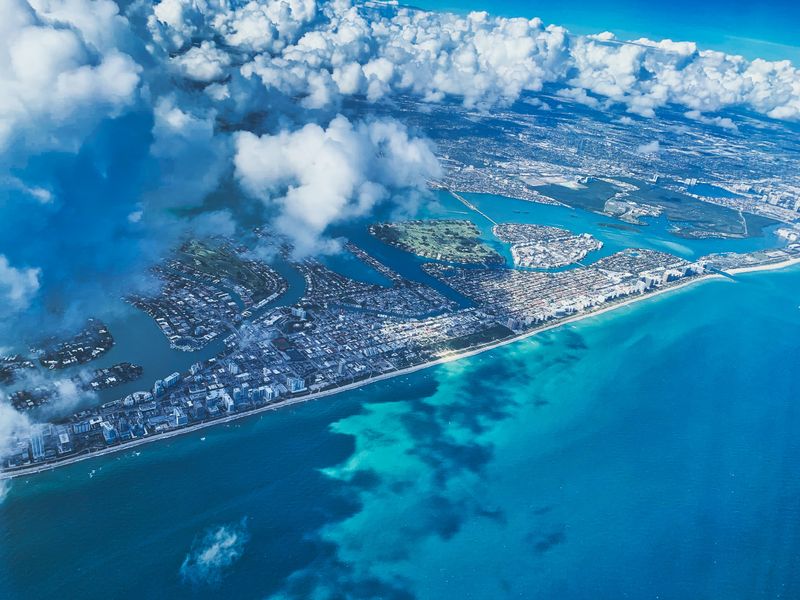 A aerial view flying over Miami FLorida