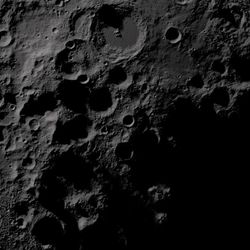 The heavily cratered surface of the Moon's South Pole.