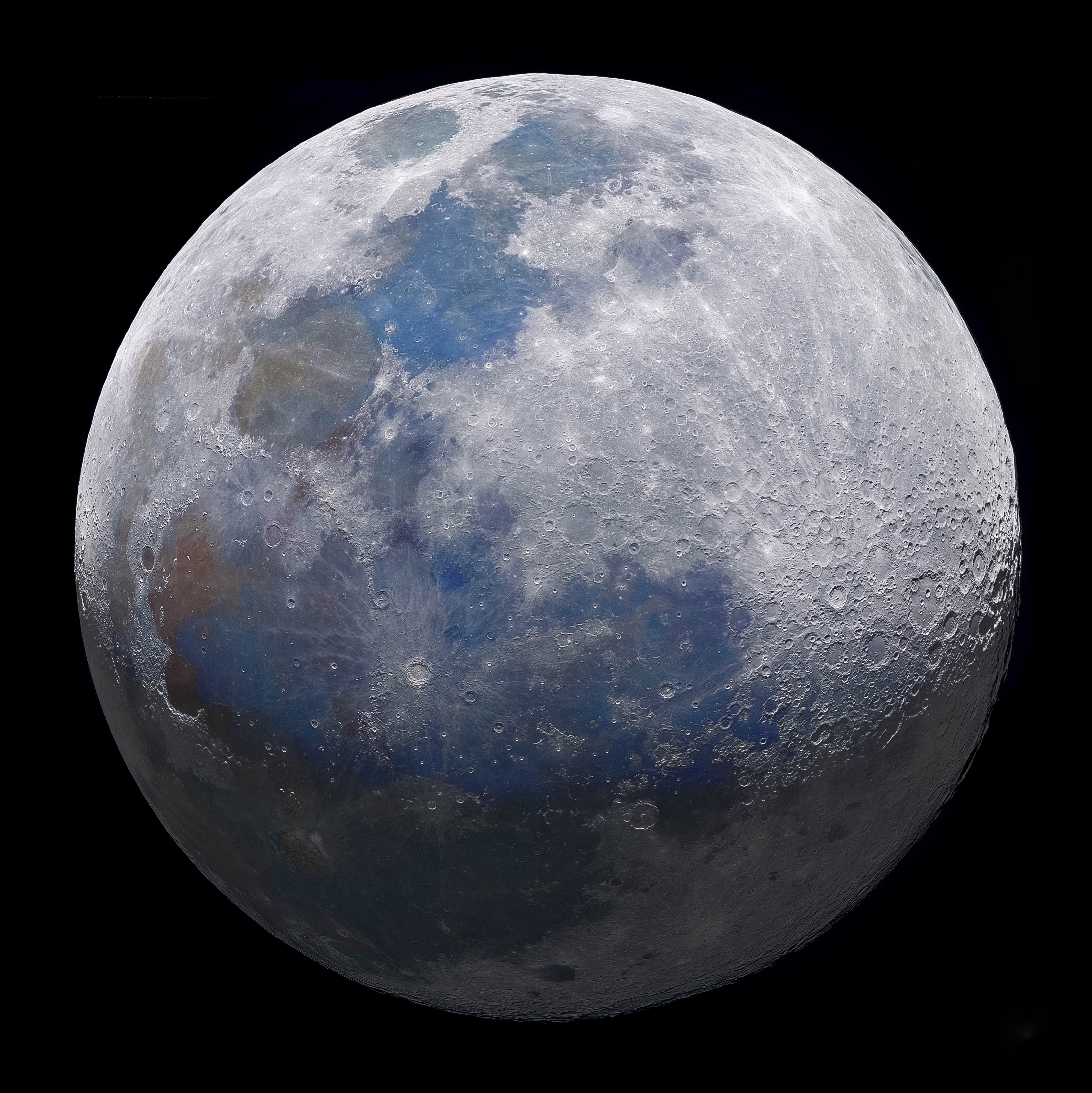 This is a composite of an image of the Moon 78% illuminated and an image of the full Moon. Assembling close-up shots to create a mosaic of the whole Moon is complex as the perspective changes slightly during a lunar orbit.