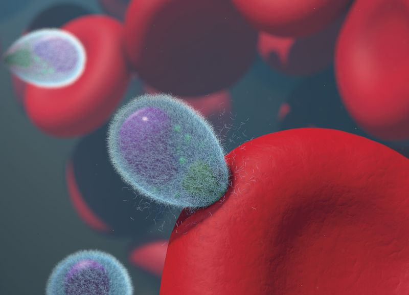 plasmodium merozoites invading human red blood cells