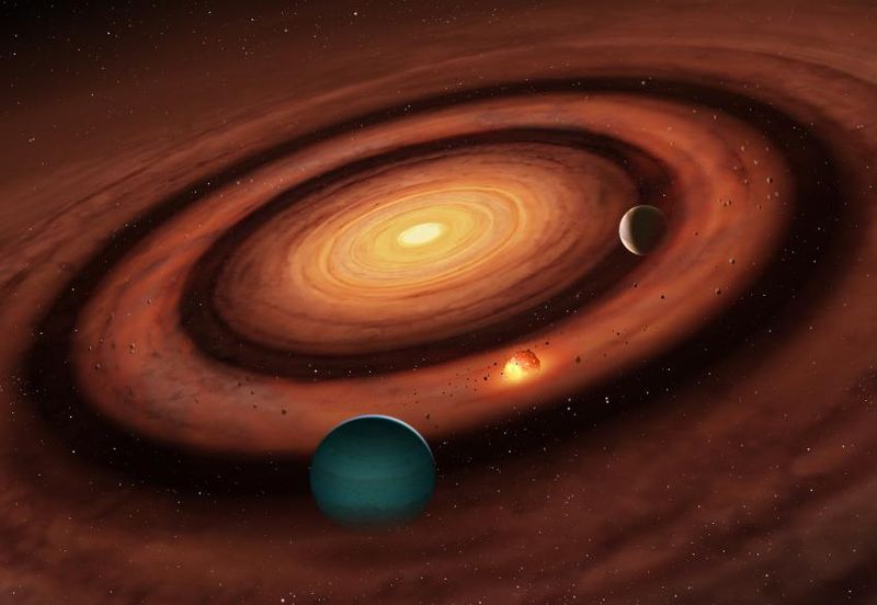  Artistic rendering of how small planets can form ‘sandwiched’ in between two larger ones.