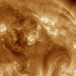 Early this morning sunspot AR3213 flung out an M3.7-class solar flare and shockwave through its atmosphere. Image credit: NASA's Solar Dynamics Observatory 