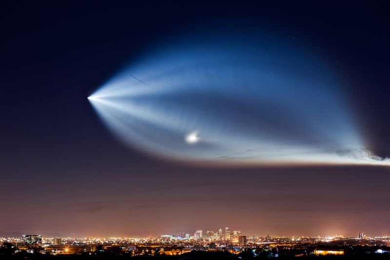 The SpaceX Falcon 9 rocket, launched from Vandenberg Air Force Base on Friday evening as seen over downtown Phoenix.