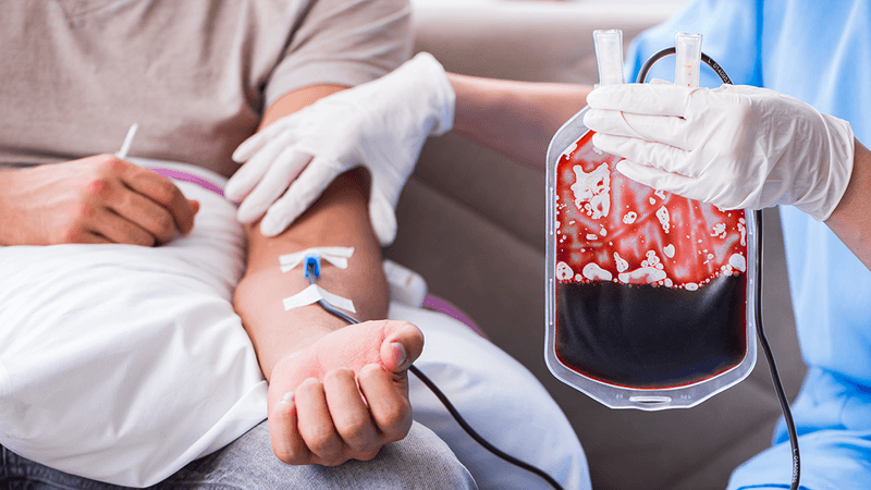 A patient receiving a blood transfusion.