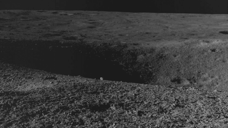 A crater on the moon, seen by the Chandrayaan-3 Rover.