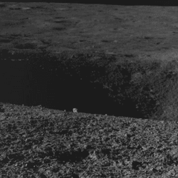 A crater on the moon, seen by the Chandrayaan-3 Rover.