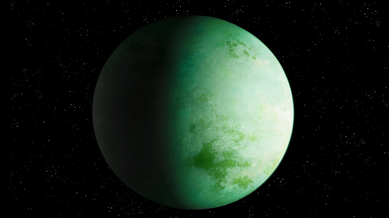 An illustration of a green planet.