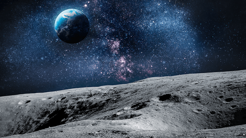 The Earth seen from the surface of the moon (artwork).