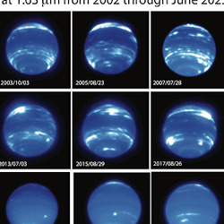 Changes to Neptune's clouds over recent years as seek\n by the Keck Telescope. Other instruments, such as the Hubble Space Telescope, provide similar results.