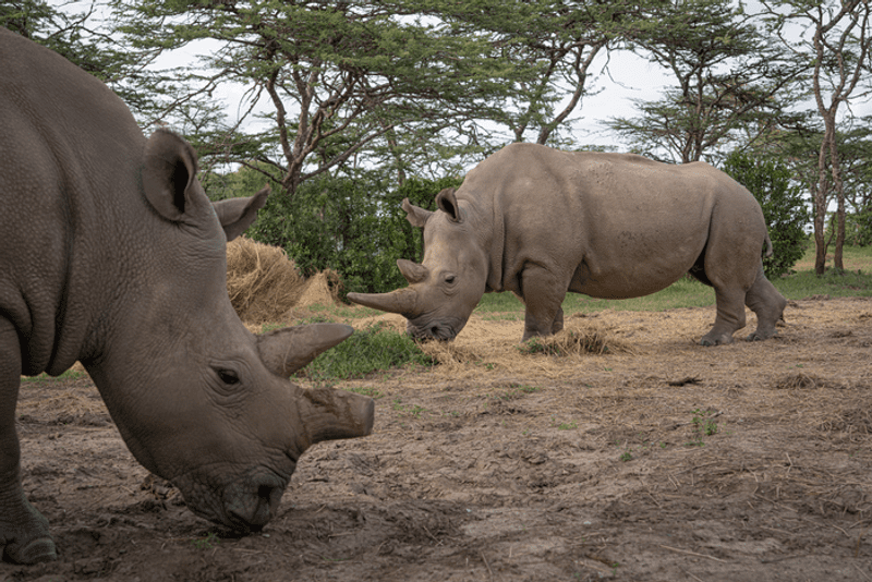 Photograph of two northern white rhinos