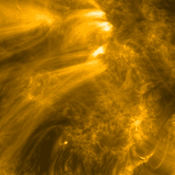 A close up look at the swirling plasma and fibers that make up the corona of the sun 