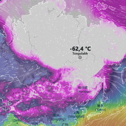 A map of Siberia showing air temperatures in winter.
