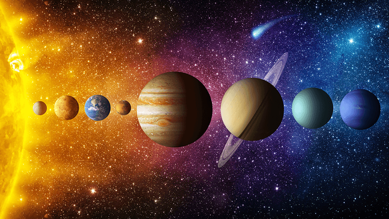 The Solar System, not to scale.