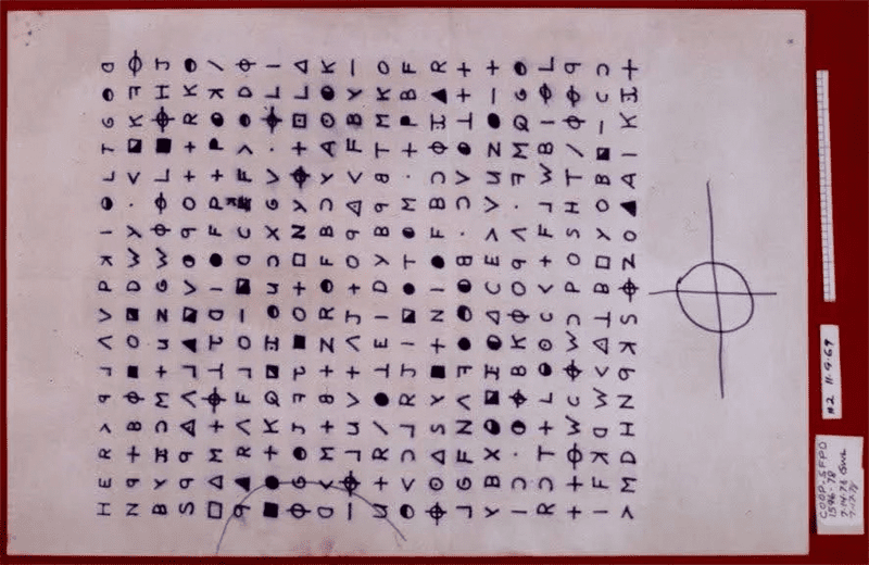 A letter from Zodiac Killer, now possessed by the FBI, that was sent to the San Francisco Chronicle newspaper on November 8th 1969
